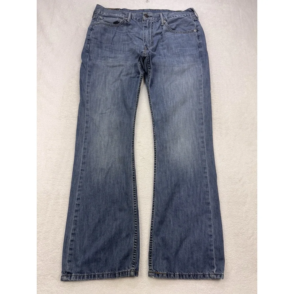 Levis 527 Jeans Men 36x32 Blue Slim Boot Distressed Whisker Denim Cowboy Western
